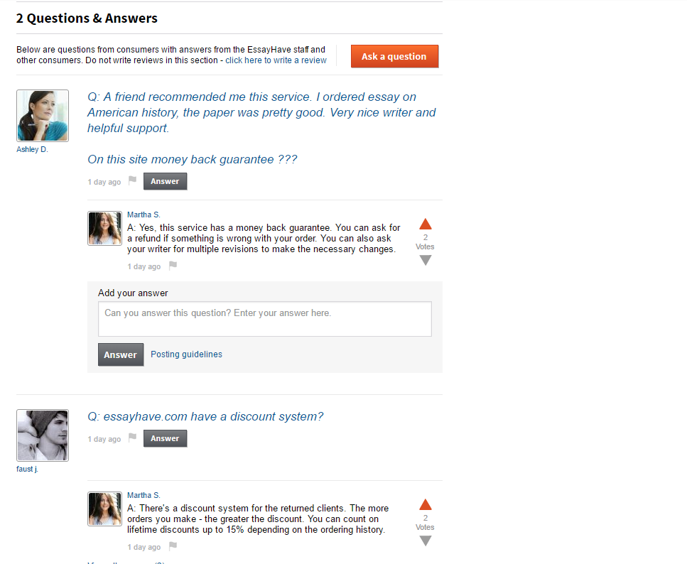 Questions & Answers for site EssayHave.com